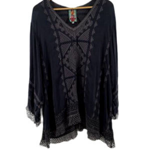 Johnny Was Renee Lace Blouse Sanded Black 2X